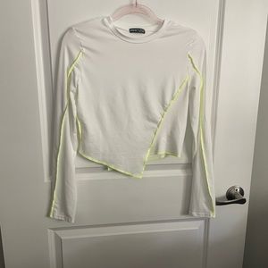 Shein asymmetrical neon stitch long sleeve crop top